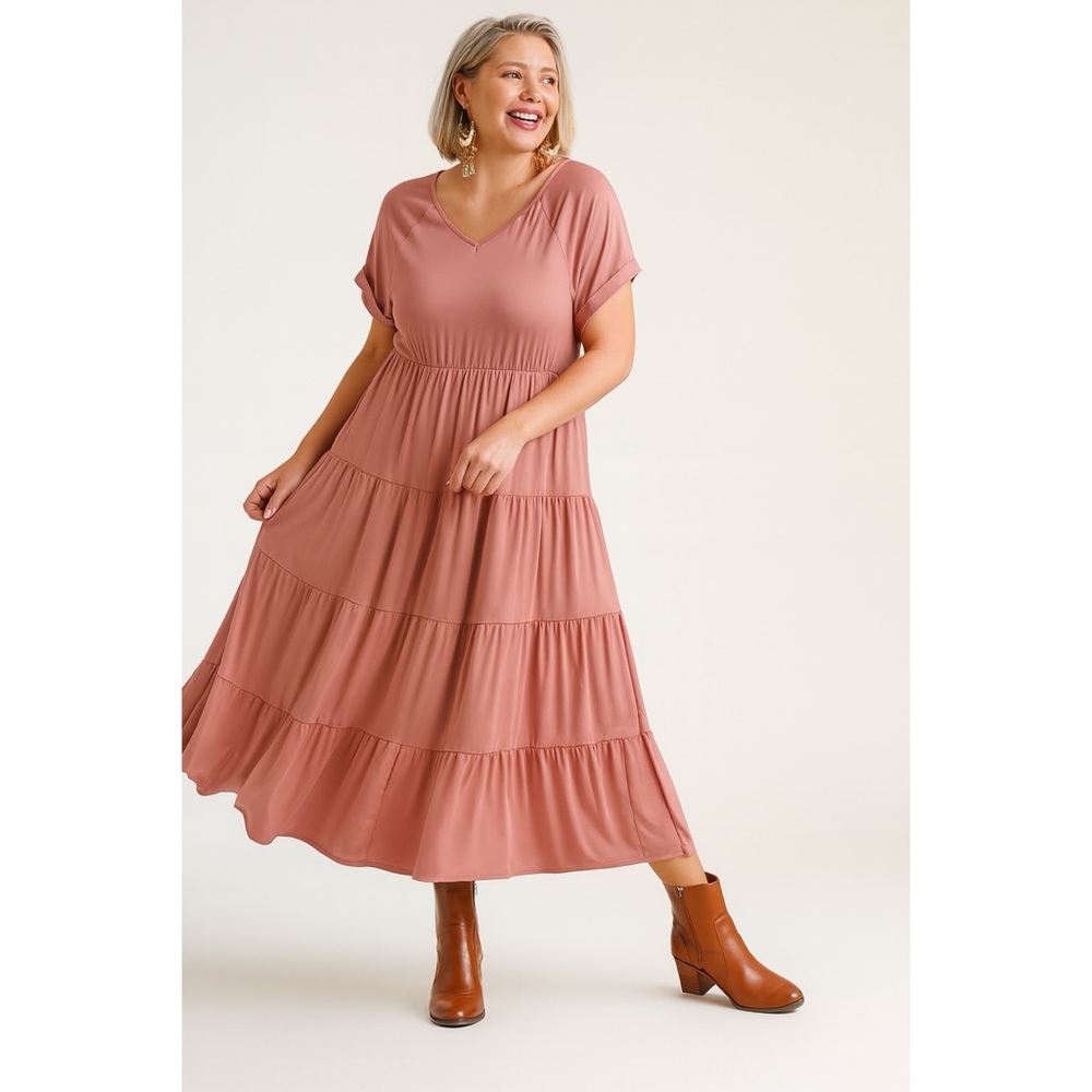 Umgee Tiered V Neck Maxi Dress,‎ Canyon Clay, Size XL NWT